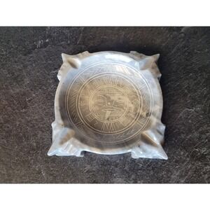 Vintage Mexican Onyx Aztec Sun Tongue Footed Ashtray Carved Stone Trinket Dish